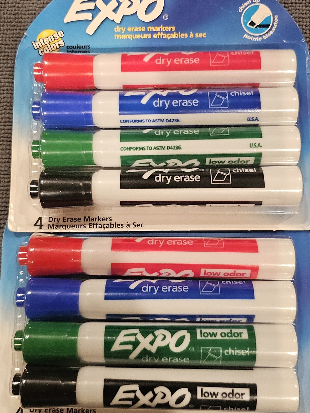 Expo Dry Erase Marker Pack in Red, Blue, Green, Black 2 Packs 8 Markers.